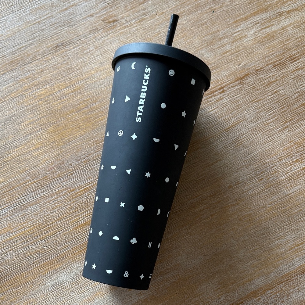 Starbucks Matte Black Tumbler with Iconic Emoji Pattern 24oz‎ RARE TUMBLER